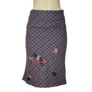 Vintage Vitrin Design Holiday Plaid Mixed Media Aline Midi Embroidered Skirt